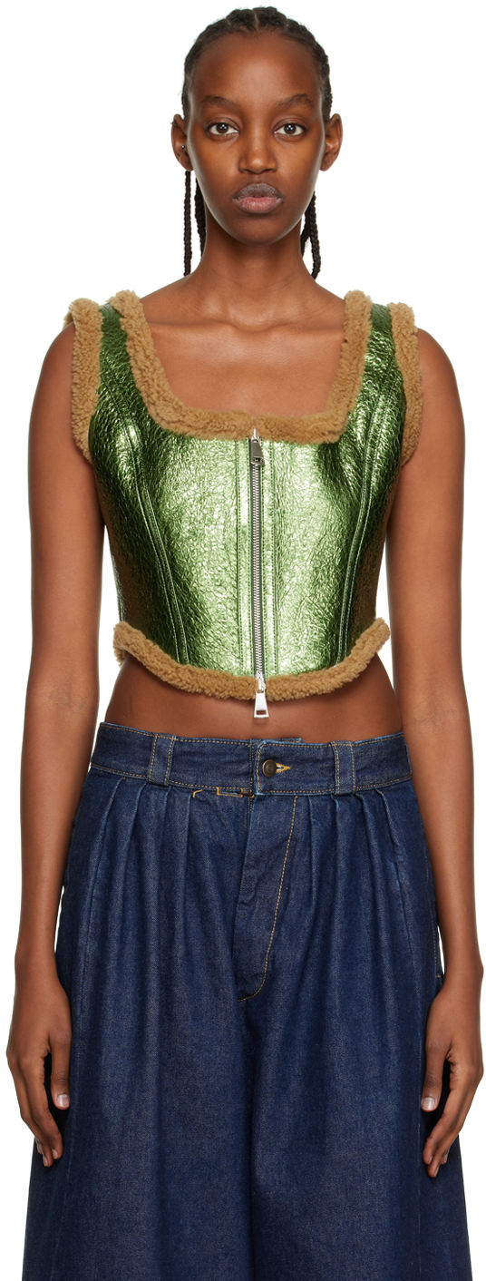 Jean Paul Gaultier Green 'the Laminated' Leather Tank Top In 6840-beige/green