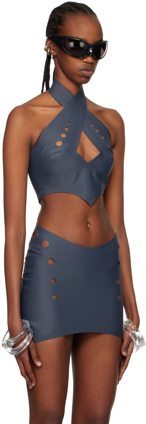 Shop Jean Paul Gaultier Gray Perforated Top In 04-darkgrey