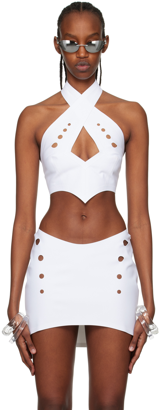 Jean Paul Gaultier Womens White Cyber Cut-out Stretch-woven Top