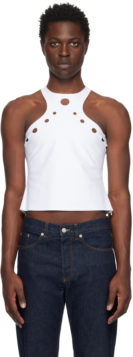 Jean Paul Gaultier White Perforated Tank Top In 01-white