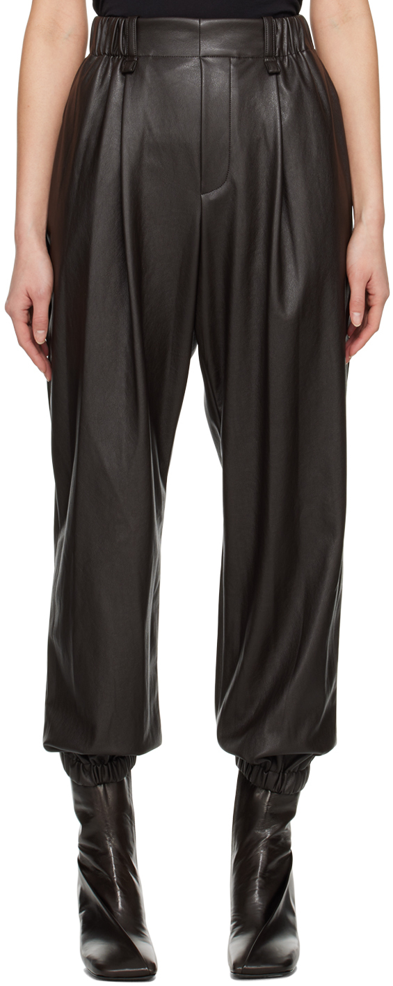 Issey Miyake Brown Figure Faux-Leather Trousers