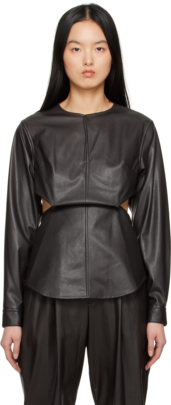 Issey Miyake: Brown Figure Faux-Leather Shirt | SSENSE