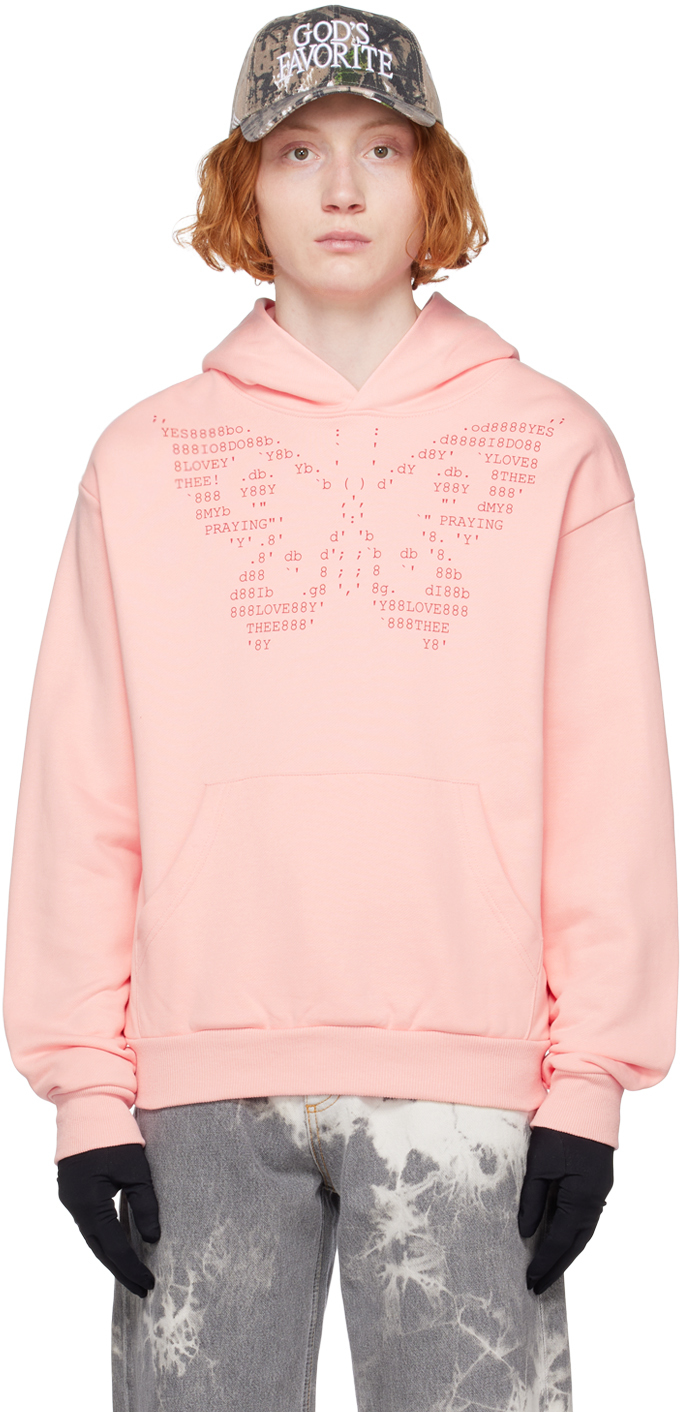 Praying Ssense Exclusive Pink Butterfly Hoodie In Pink/red