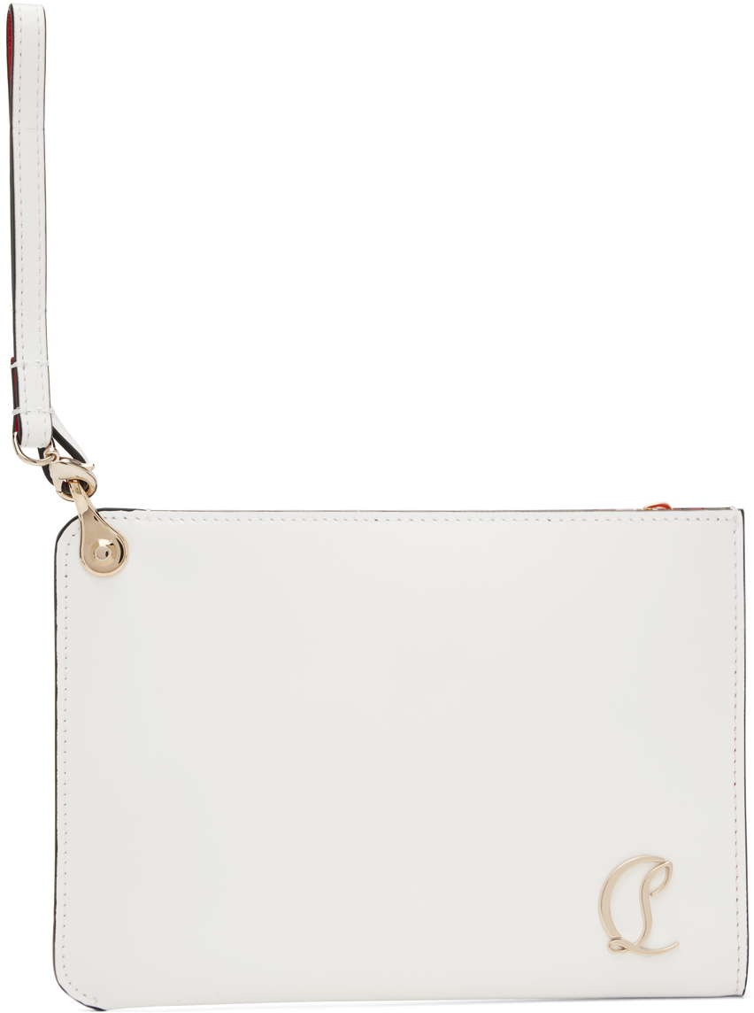 Christian Louboutin White Logo Pouch In H930 Bianco/gold