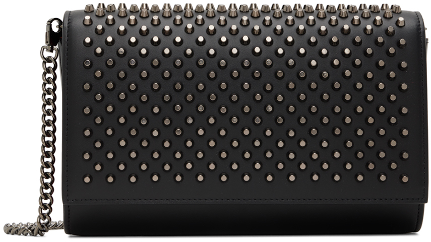 Christian Louboutin Paloma Embellished Leather Clutch In Black/silver