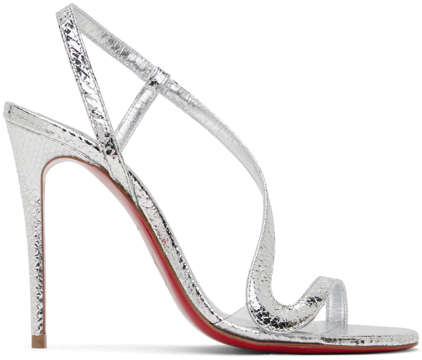 Christian Louboutin Silver Rosalie Heeled Sandals In S211 Silver/lin Silv
