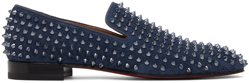 Christian Louboutin Navy Dandelion Spikes Loafers In Rock/rock Met
