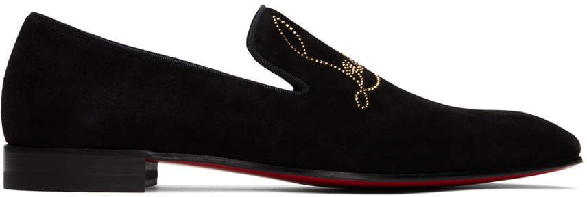 Shop Christian Louboutin Black Navy Dandelion Strass Loafers In Black/cry Aurum