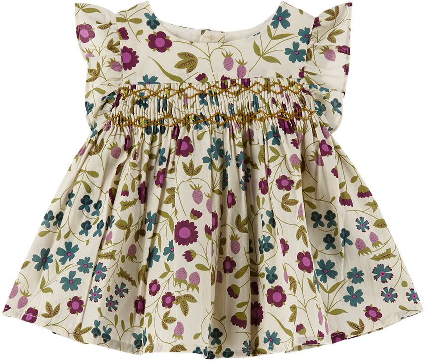 Bonpoint Baby Naomie Floral Cotton Dress In Ecru