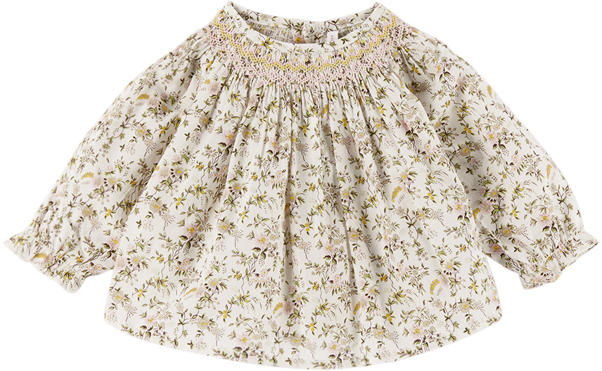 Bonpoint Blusa Stampa Liberty In Cotone Baby Girl In Fl Blanc Naturel