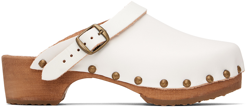 Bonpoint Kids White Studded Clogs In Blanc Lait 002