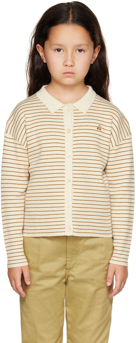 Bonpoint Cecile Striped Point-collar Cardigan In Neutrals