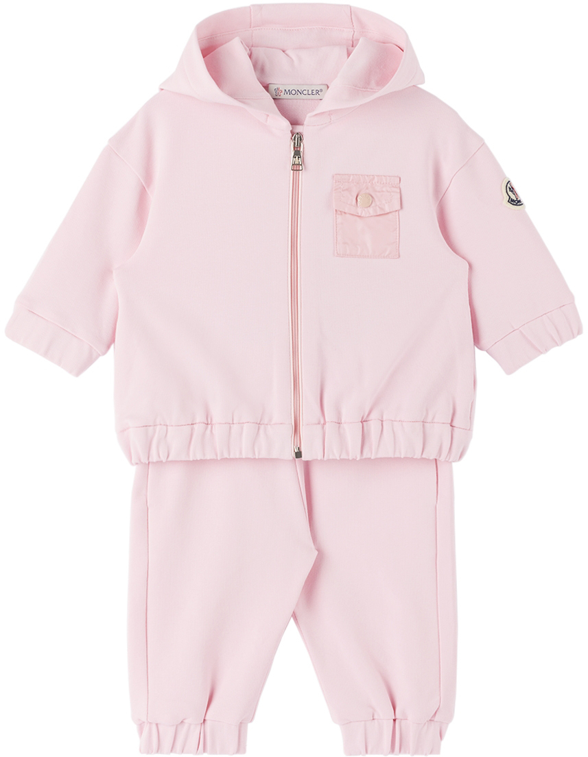 Baby Pink Zip Hoodie & Lounge Pants Set by Moncler Enfant | SSENSE