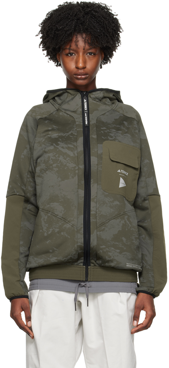 And Wander Khaki Adidas Terrex Edition Graphic Jacket In Shadow Olive