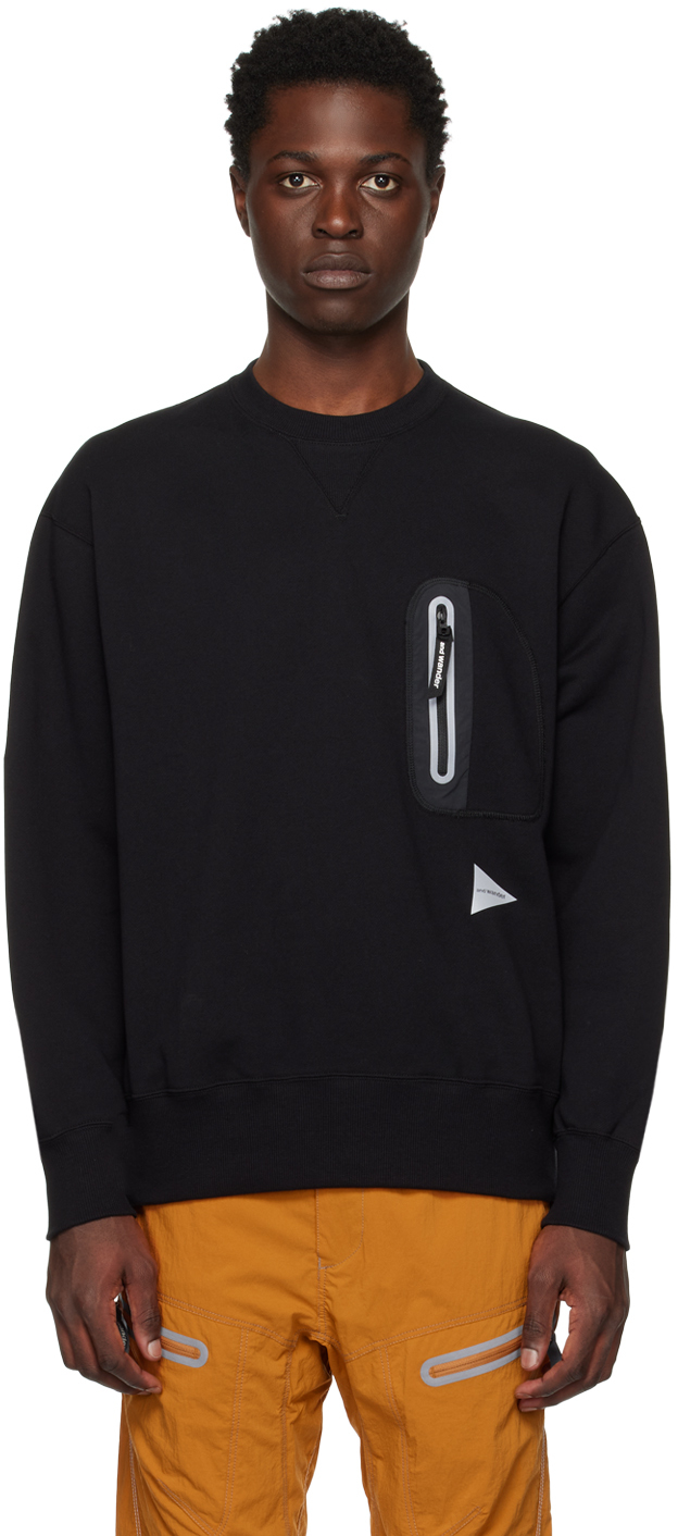 and wander: Black Zip Pocket Sweatshirt | SSENSE