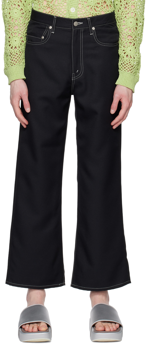 Black Loose-Fit Trousers by JieDa on Sale