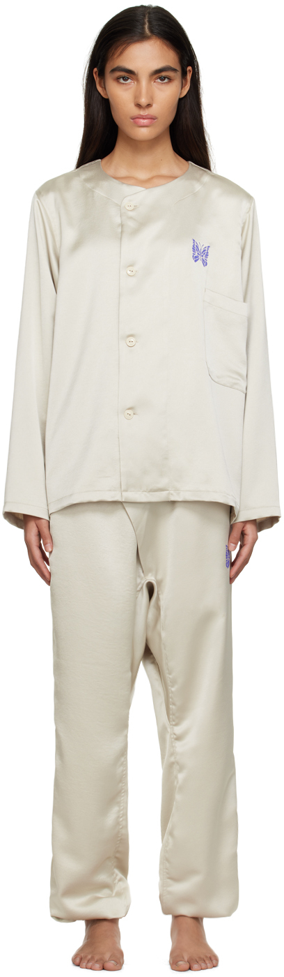 Beige Button-Up Pyjama Set