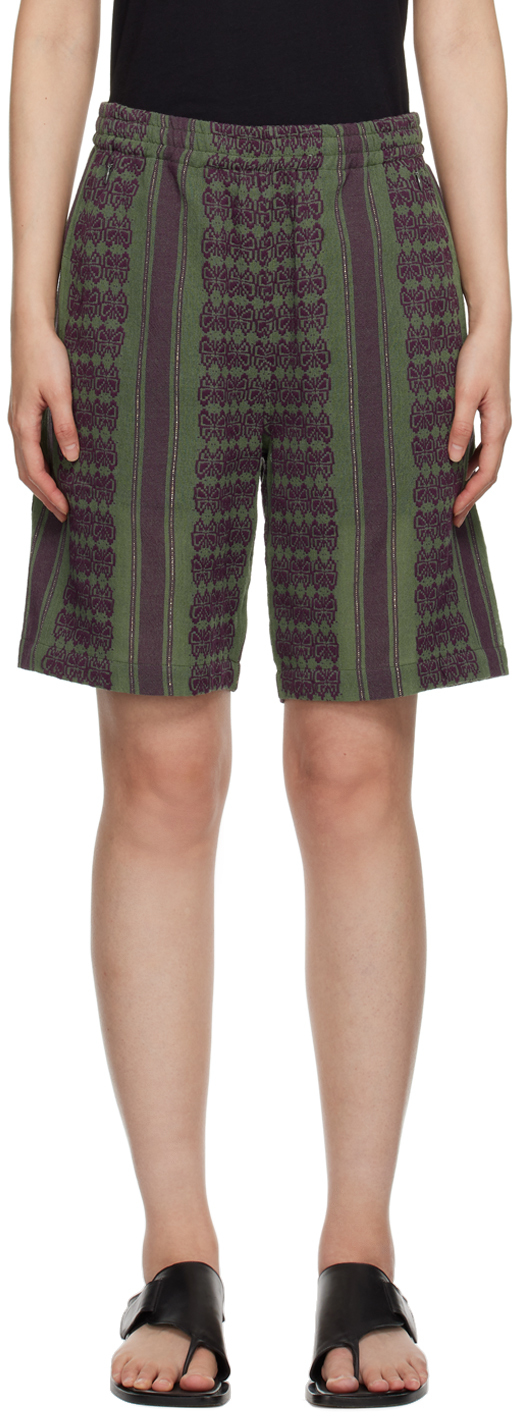 Needles Green & Purple Papillion Stripe Shorts In C-green