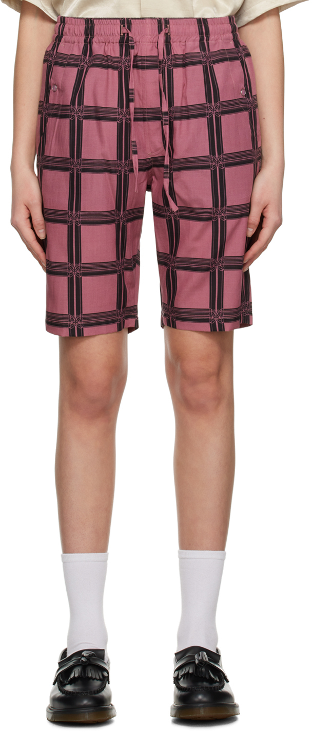 Needles Red Check Shorts In A-pink