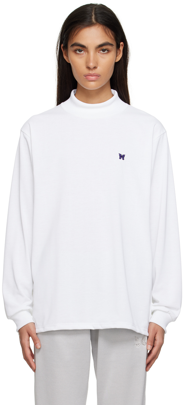 Needles White Embroidered Turtleneck In A-white