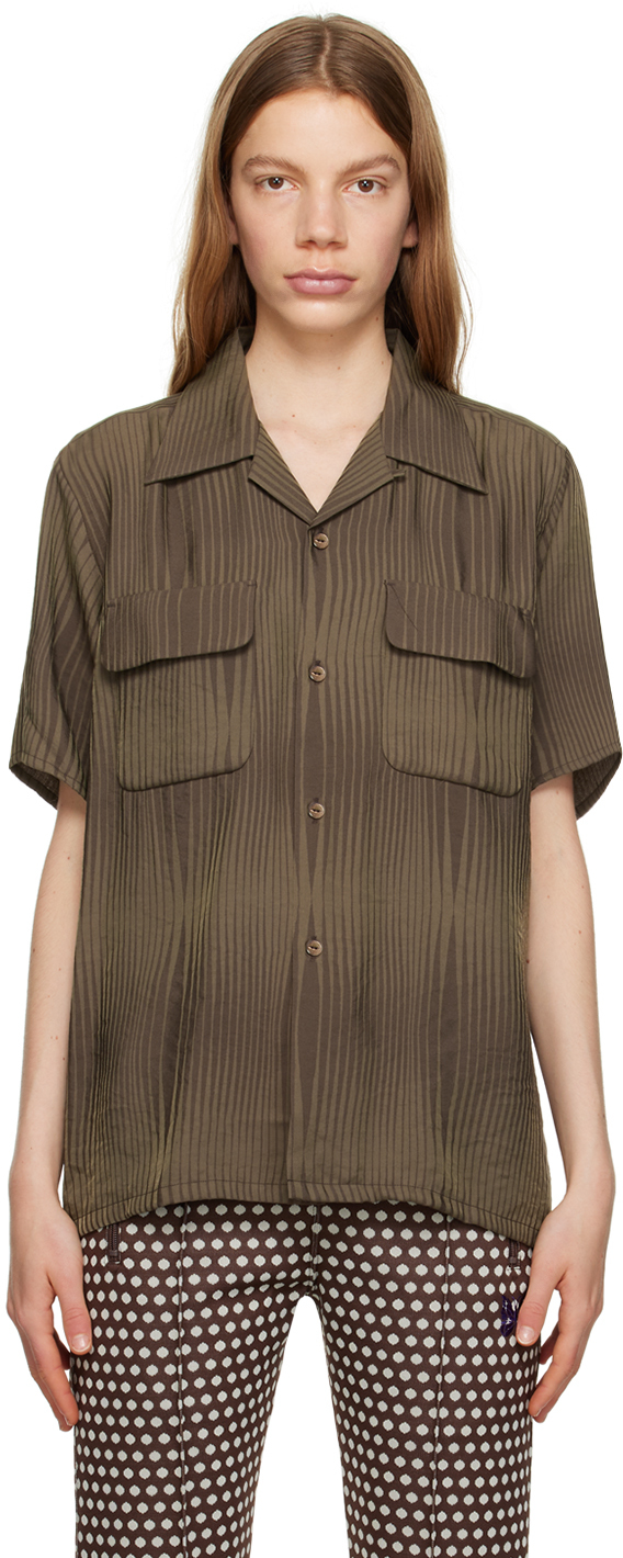 Needles Brown Wave Stripe Shirt In A-brown