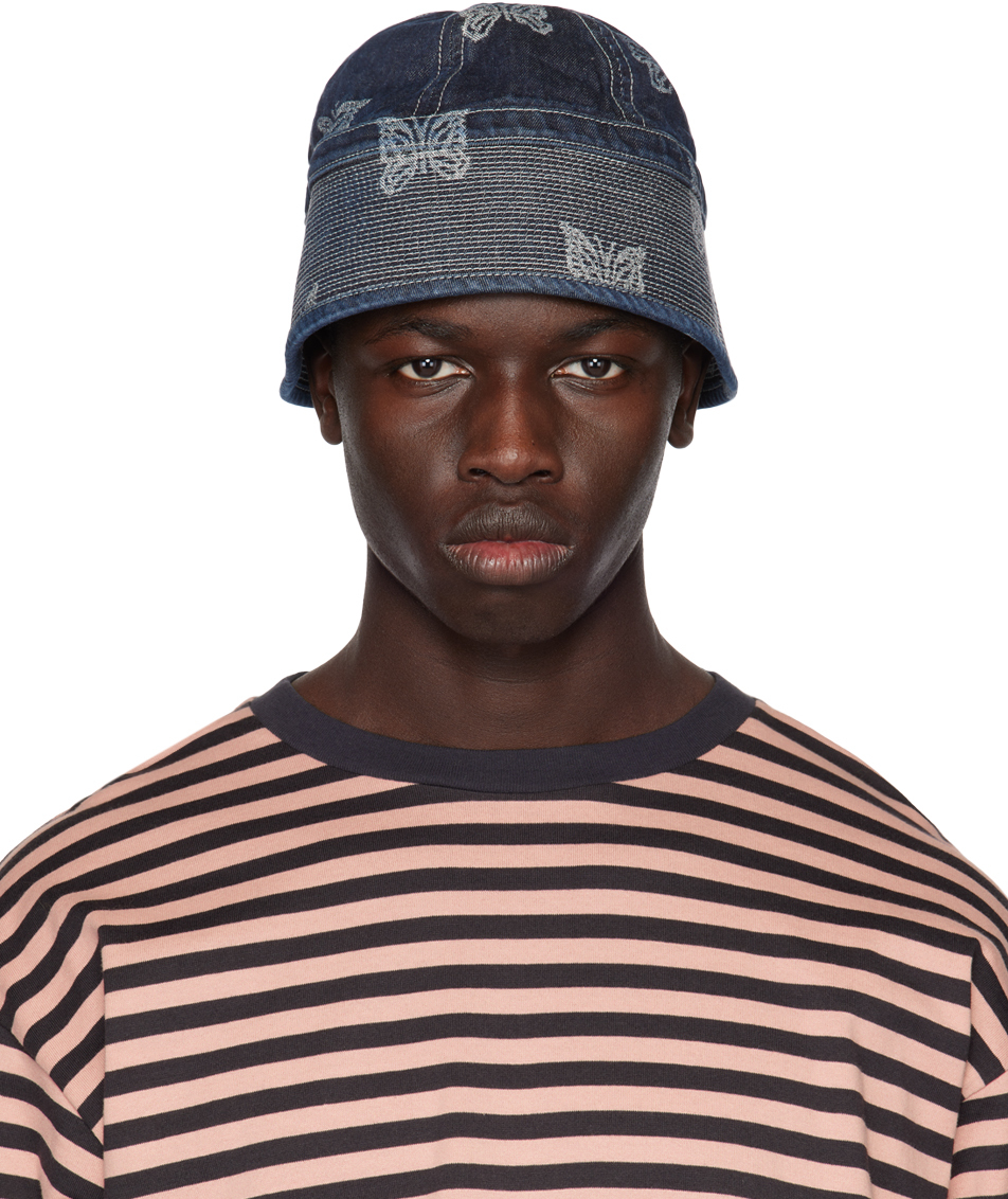 NEEDLES: Indigo Jacquard Denim Bucket Hat