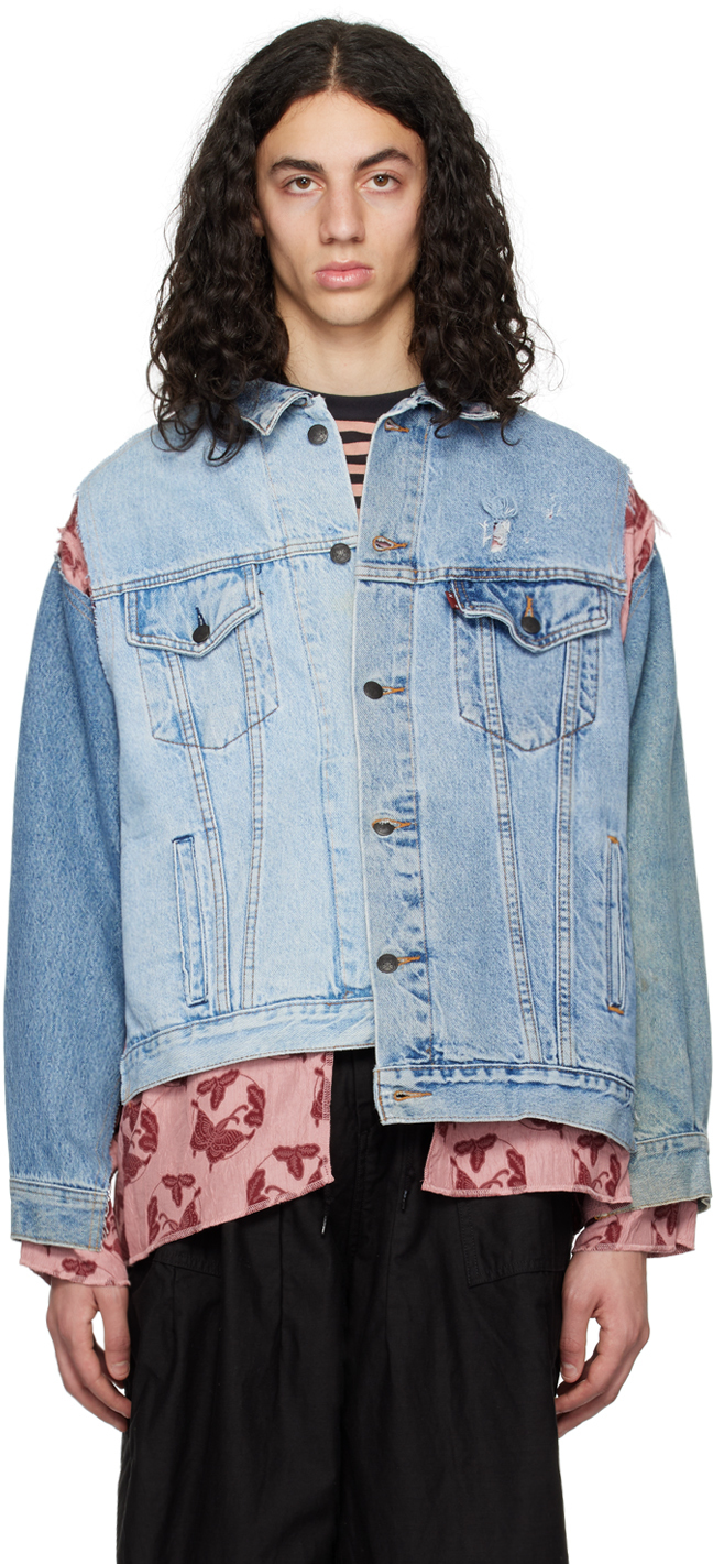 NEEDLES: Blue & Pink Covered Denim Jacket | SSENSE UK