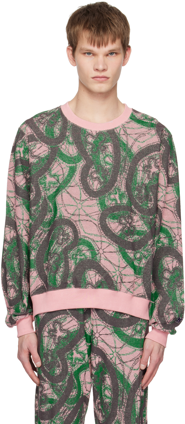 NEEDLES: Green Jacquard Sweatshirt | SSENSE