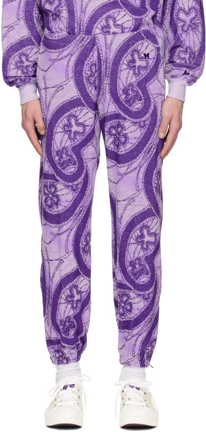 Needles Purple Zipped Sweatpants In A-white/pur