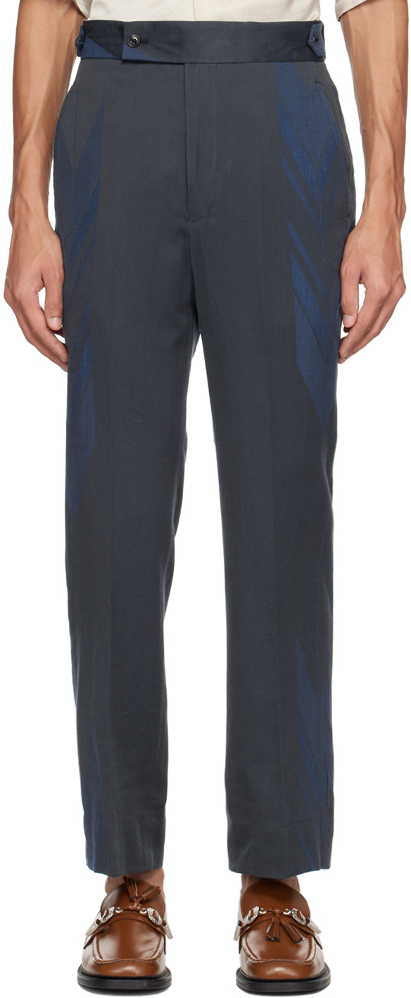 Needles Blue & Gray Jacquard Trousers In Blue Arrow