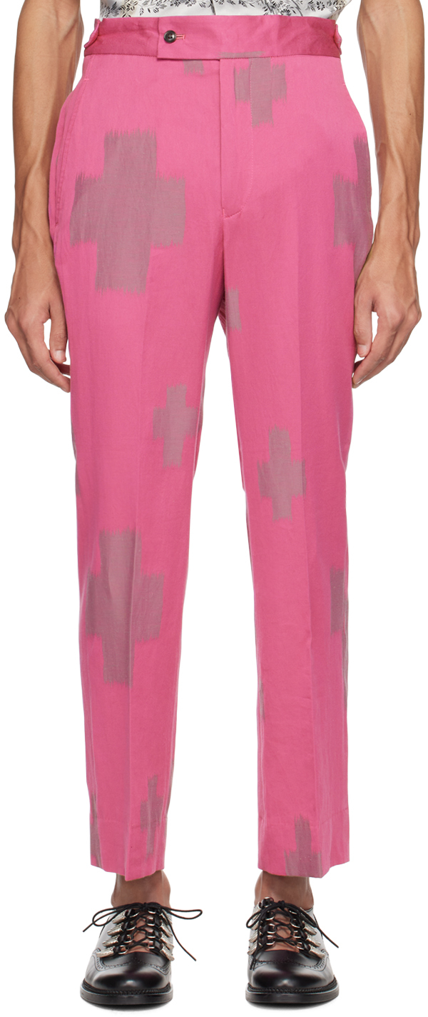 Needles Pink Jacquard Trousers In Pink Cross