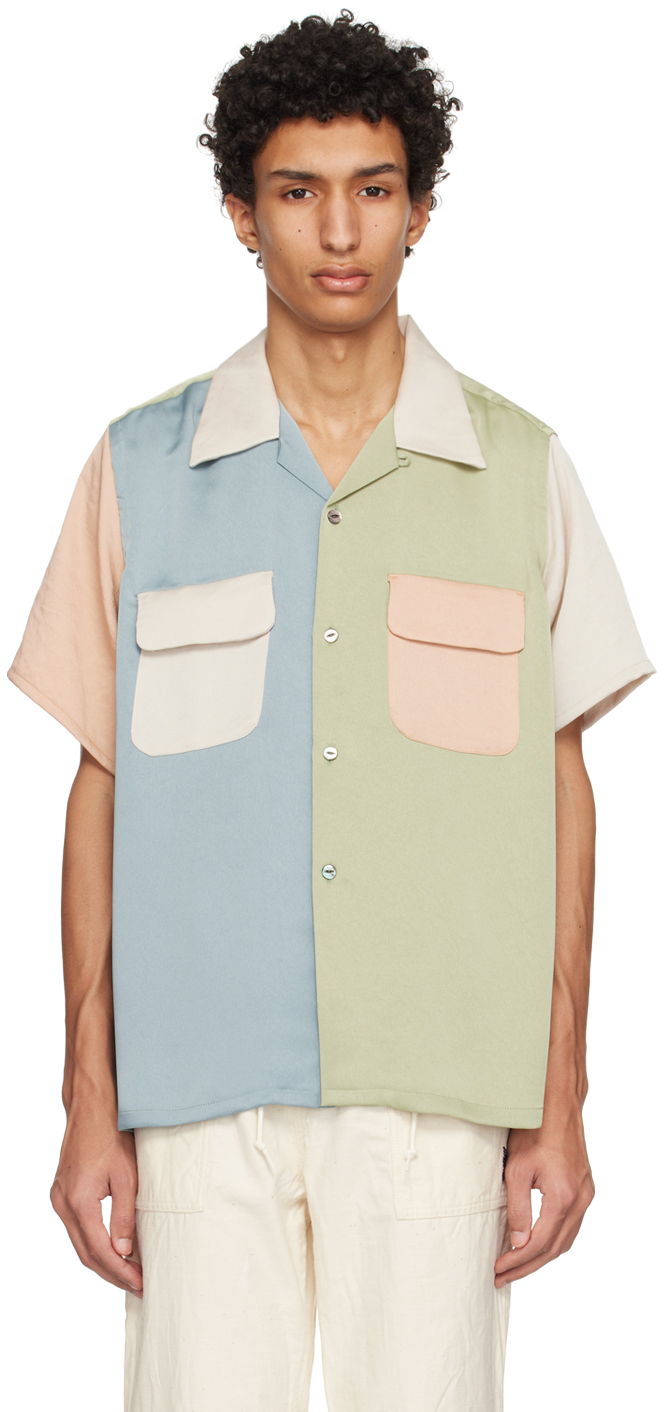 NEEDLES GREEN & BEIGE PANELED SHIRT