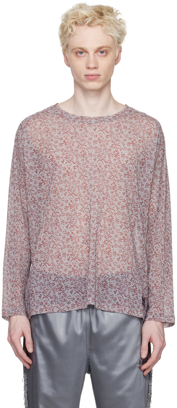 Needles Gray Floral Long Sleeve T-shirt In Grey