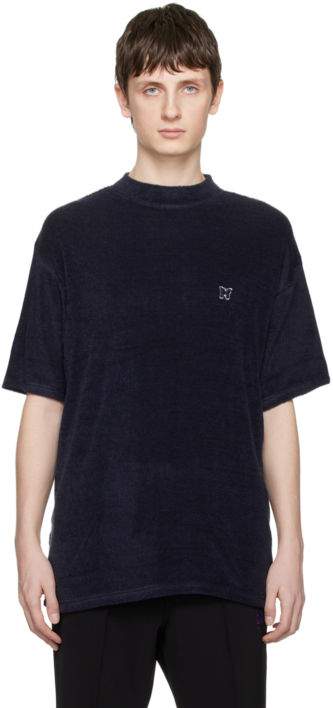 Navy Mock Neck T-Shirt by NEEDLES on Sale