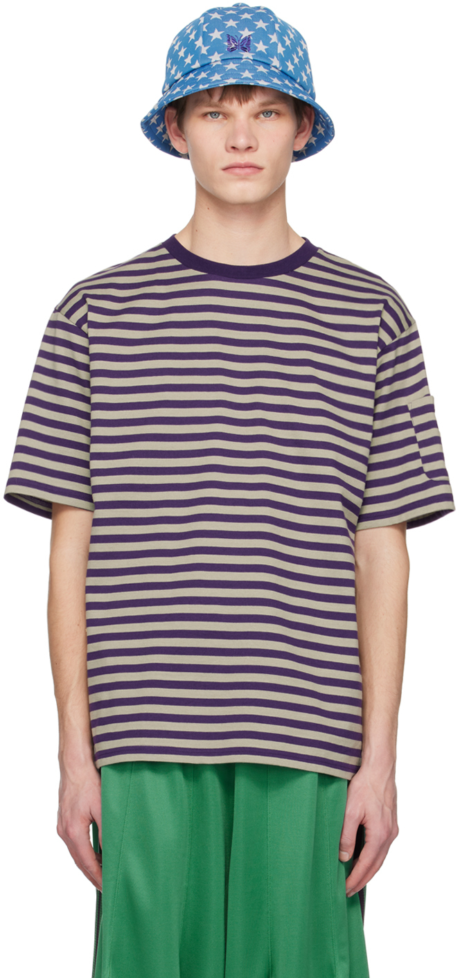 Needles Purple Stripe T-shirt In B-purple