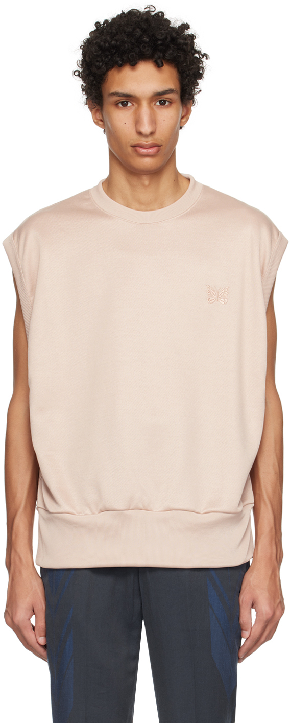 Needles Beige Embroidered Tank Top In B-old Rose