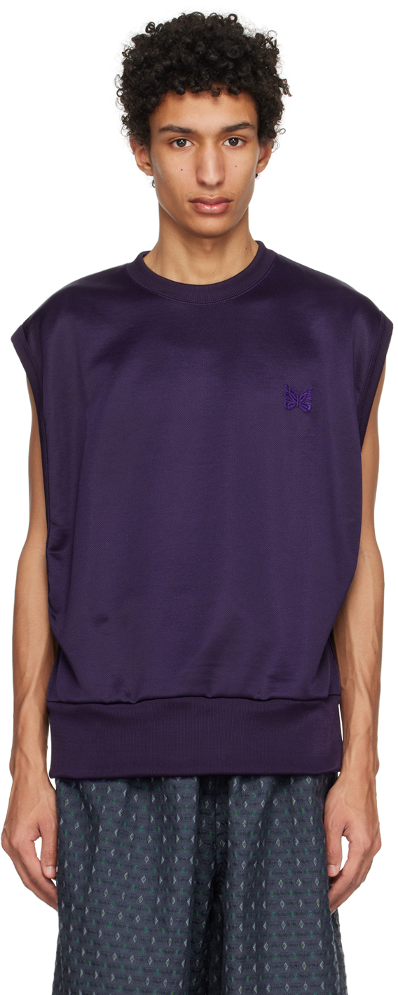 Needles Purple Embroidered Tank Top In C-eggplant
