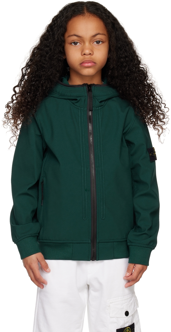 Stone Island Junior Logo-patch Hooded Jacket In Green