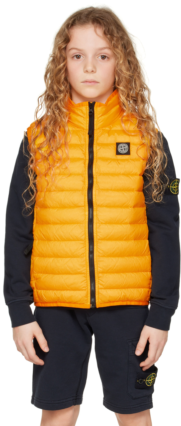 Stone Island Junior Kids Yellow Quilted Down Vest In V0033 - Ochre