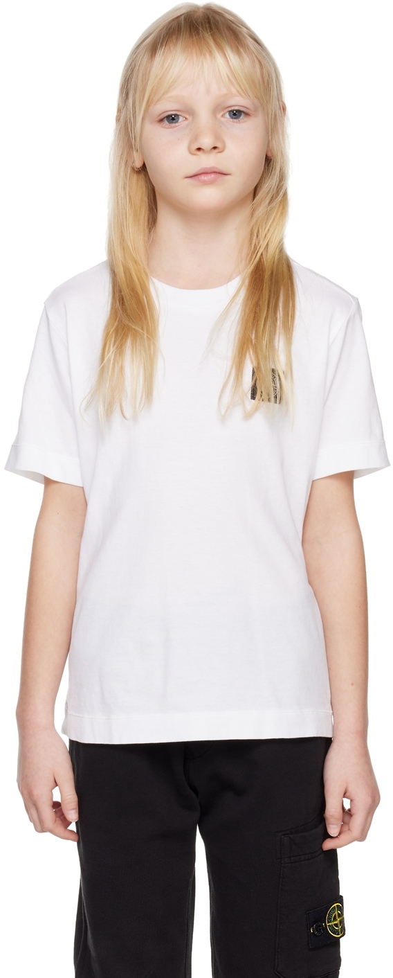 Stone Island Junior Kids White Patch T-shirt In V0001 - White