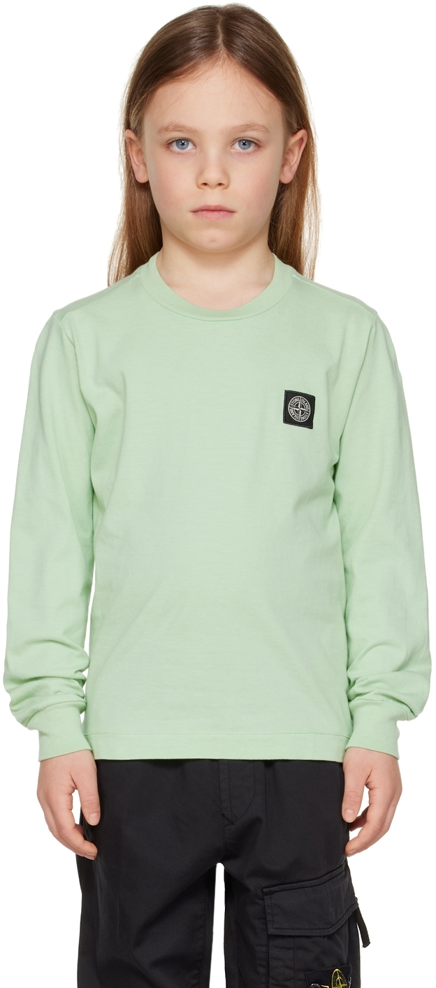 Stone Island Junior Kids Green Patch Long Sleeve T-shirt In V0052 - Light Green