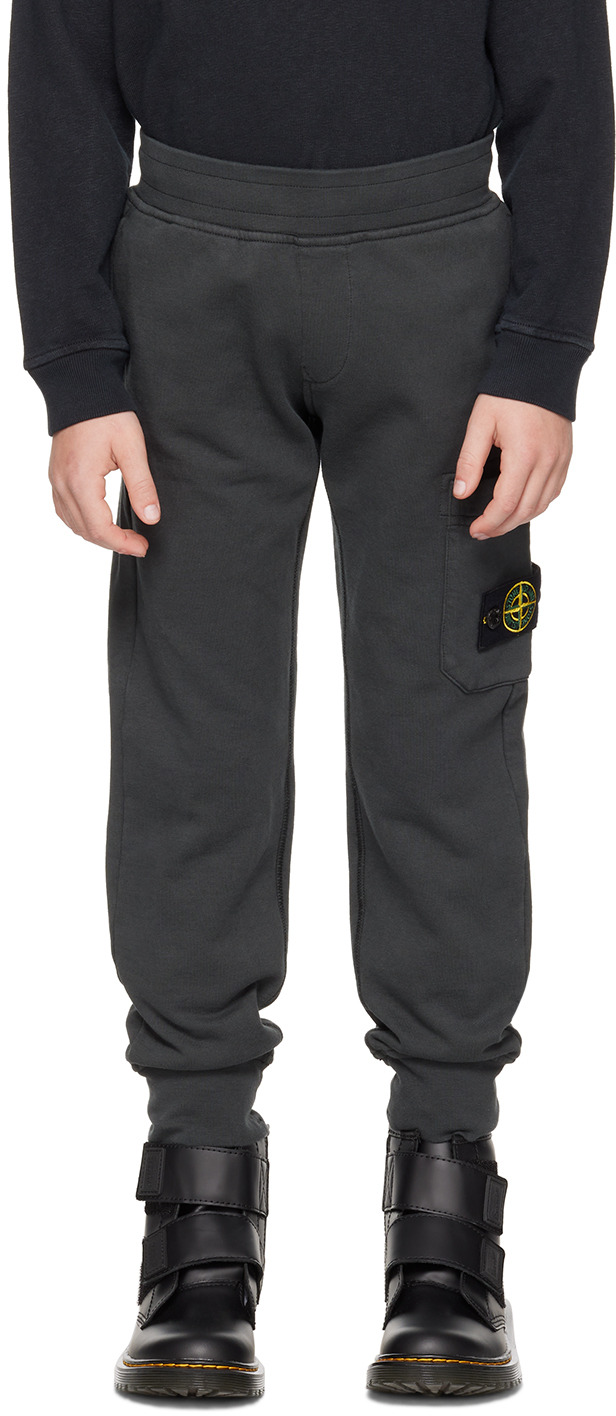 Stone Island Junior Kids Gray Patch Pocket Lounge Pants In V0065 - Charcoal