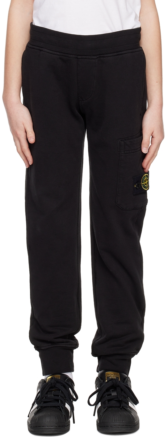 Stone Island Junior Kids Black Garment-dyed Lounge Pants In V0029 - Black