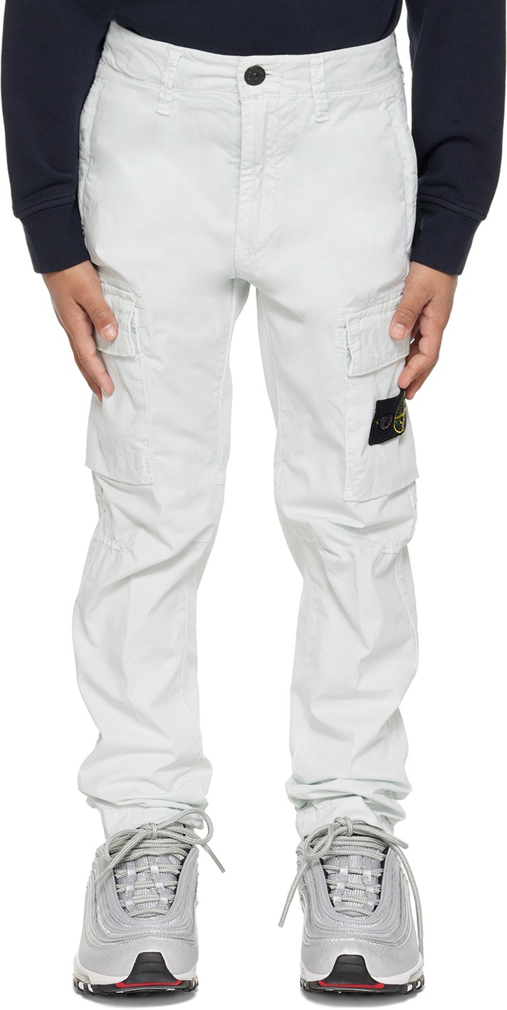 Stone Island Junior Kids Gray Patch Cargo Pants In V0161 - Pearl Grey