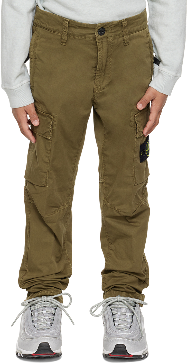 Shop Stone Island Junior Kids Khaki Patch Cargo Pants In V0154 - Military Gre