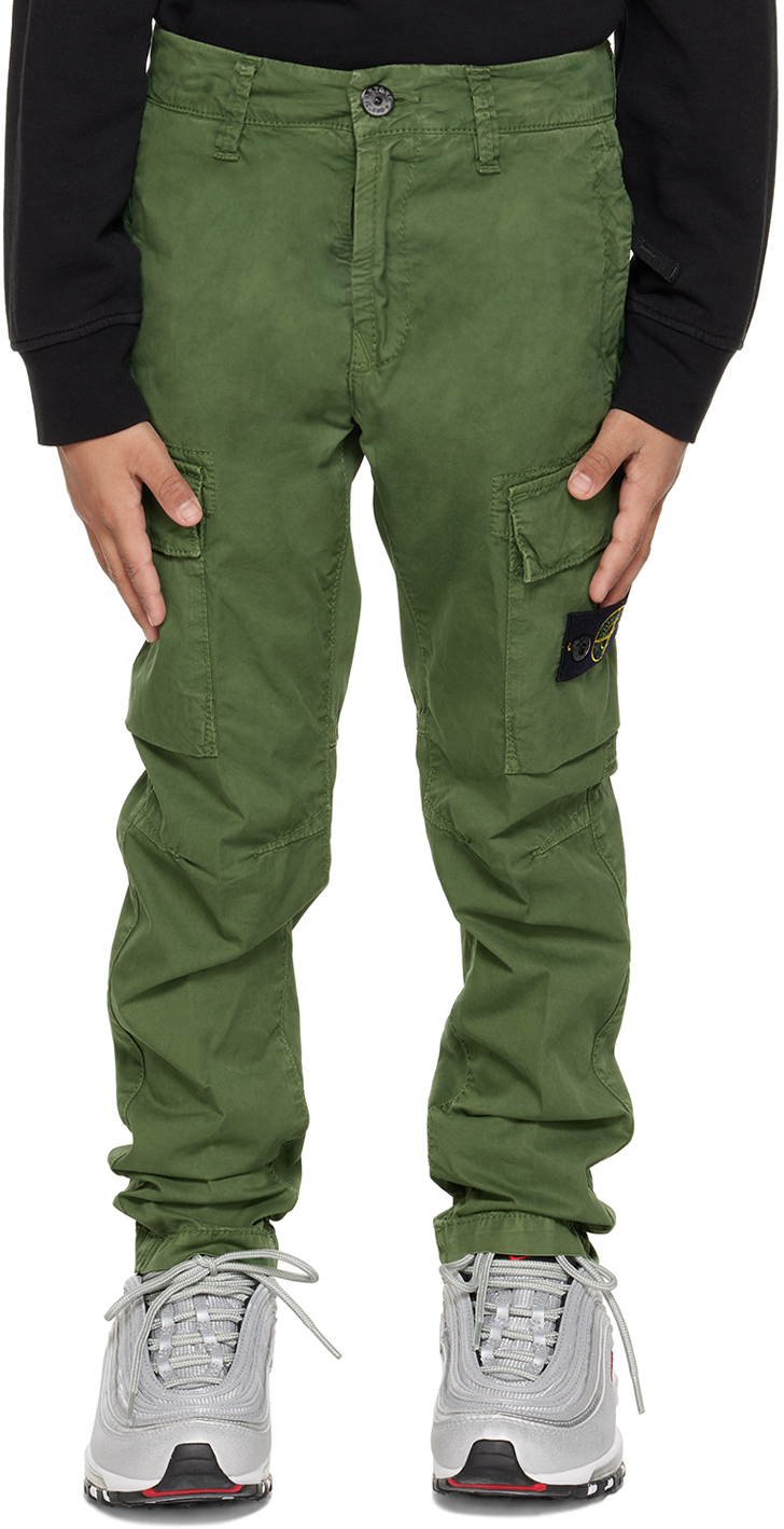 Stone Island Junior Kids Green Patch Cargo Pants In V0153 - Bottle Green