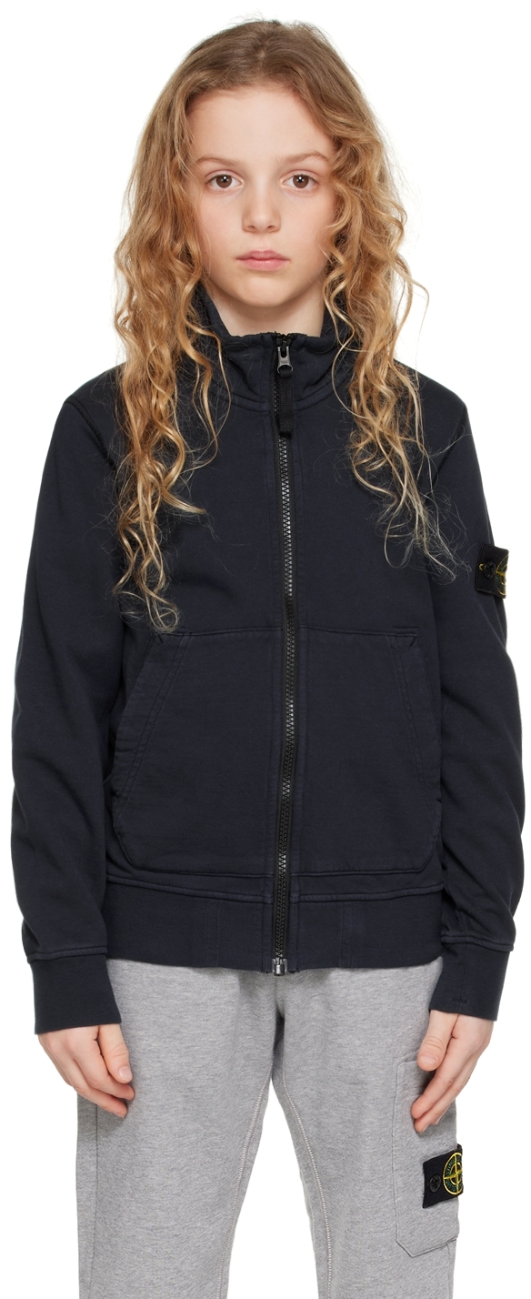 Kids Navy Zip Sweatshirt by Stone Island Junior on Sale