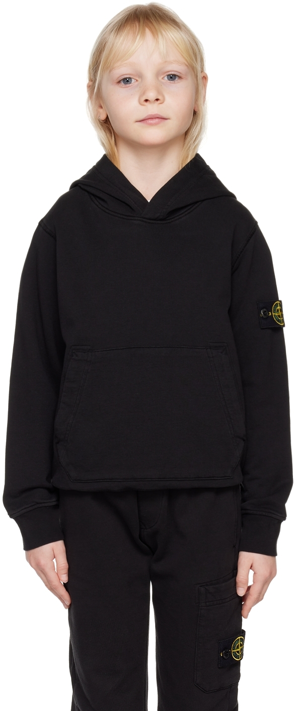 Stone Island Junior Kids Black Garment-dyed Hoodie In V0029 - Black