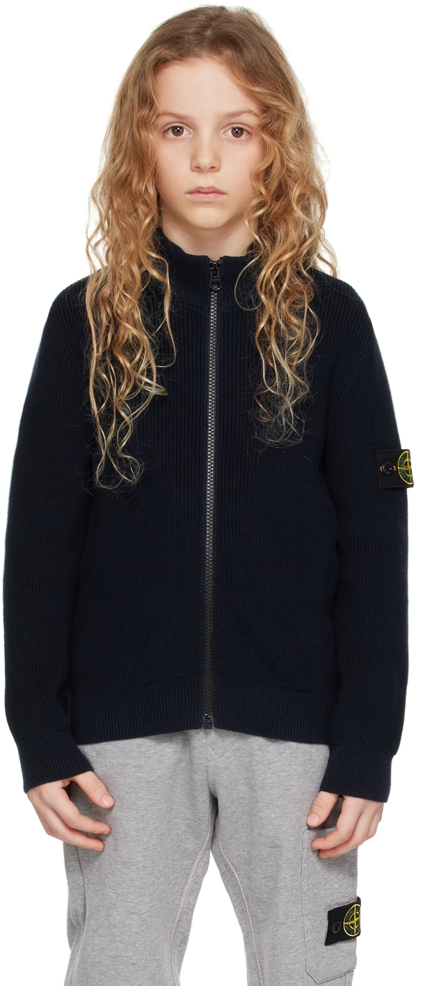 Stone Island Junior Kids Navy Zip Sweater In V0020 - Navy Blue
