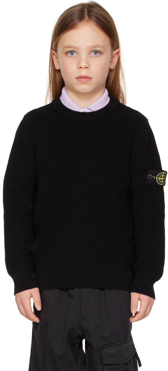 Stone Island Junior Kids Black Garment-dyed Sweater In V0029 - Black